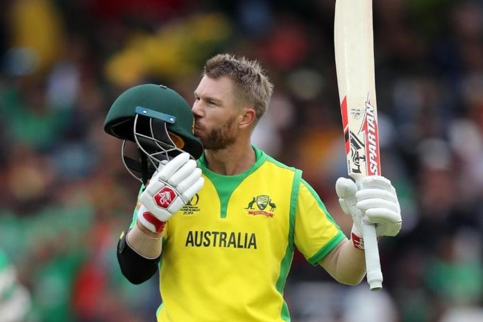 Nottingham: Australia's David Warner celebrates his century during the 26th match of 2019 World Cup between Australia and Bangladesh at Trent Bridge in Nottingham, England on June 20, 2019. (Photo Credit: Twitter/@cricketworldcup)