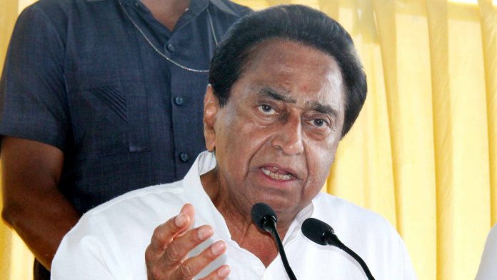 Kamal Nath addresses a press conferance at his residence in Bhopal