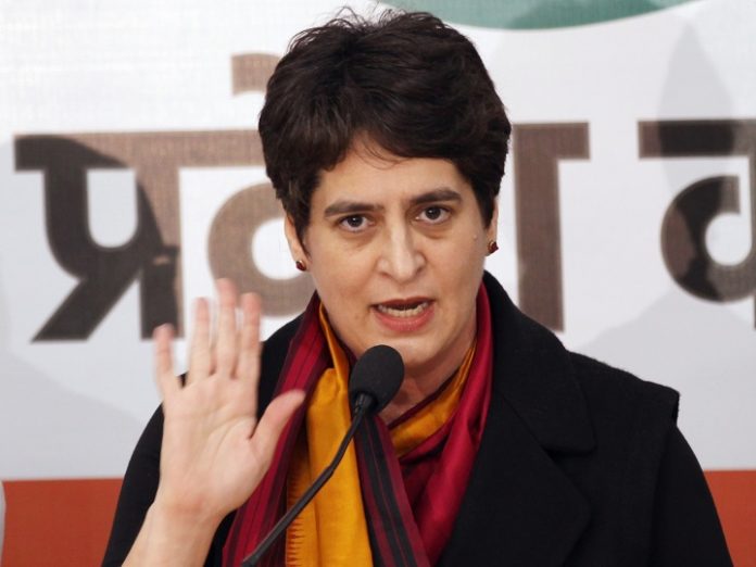 Congress General Secretary for UP (East) Priyanka Gandhi Vadra addressing a press conference