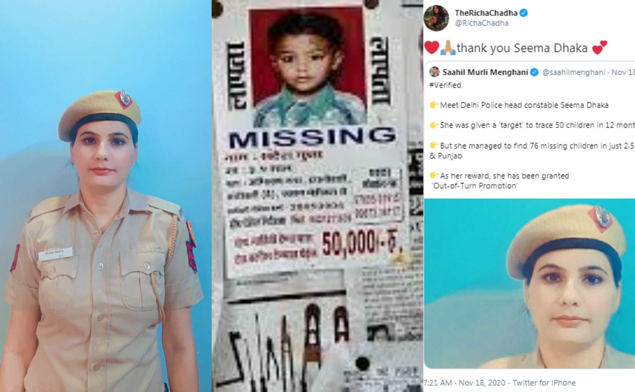 Constable Seema Dhaka promoted for rescuing 76 abducted children