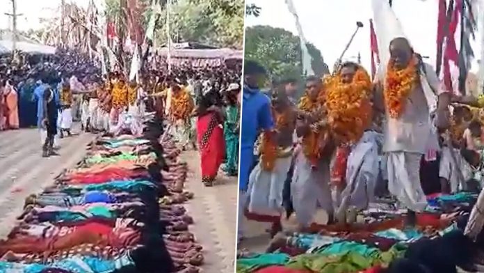Priests walking over women in Chattisgarh Priests walking over women in Chattisgarh