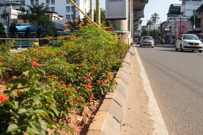 The median beautification is part of Kochi metro’s endeavour to have a zero-carbon footprint. system The median beautification is part of Kochi metro’s endeavour to have a zero-carbon footprint. system