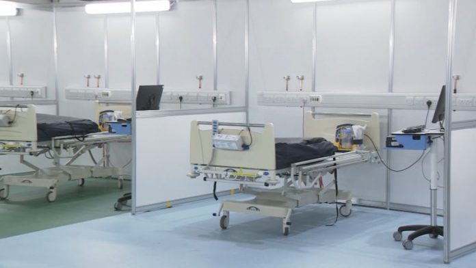 Hospital beds at Excel NHS Nightingale 310320 CREDIT BFBS