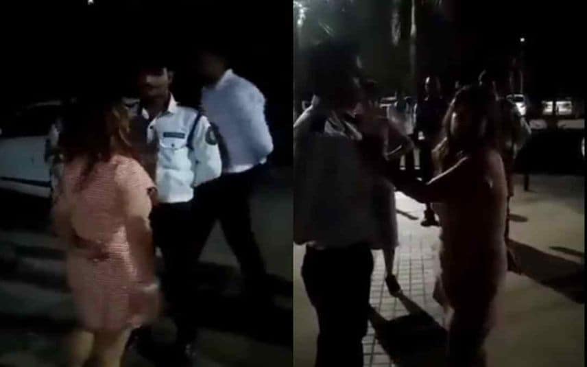 noida woman grabs security guard video goes viral