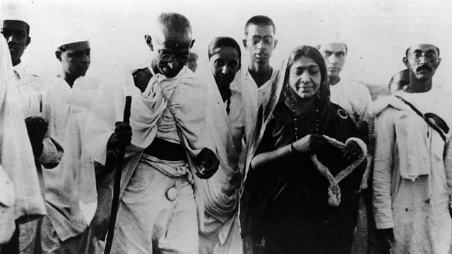 Mahatma Gandhi, Mithuben Petit and Sarojini Naidu during the Salt Satyagraha of 1930