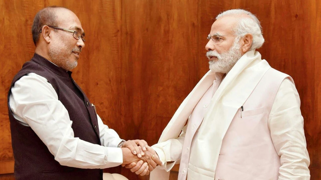 Prime Minister Narendra Modi and Chief Minister Biren Singh of Manipur during a discussion